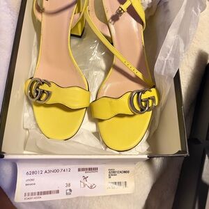 Gucci Yellow Heels with Silver Double G Buckle